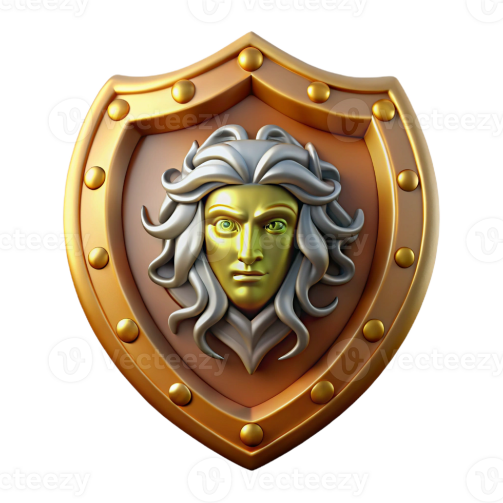 iconic organic Aegis, shield of Zeus, adorned with Medusa's head, protective symbol, with Transparent Background precision png