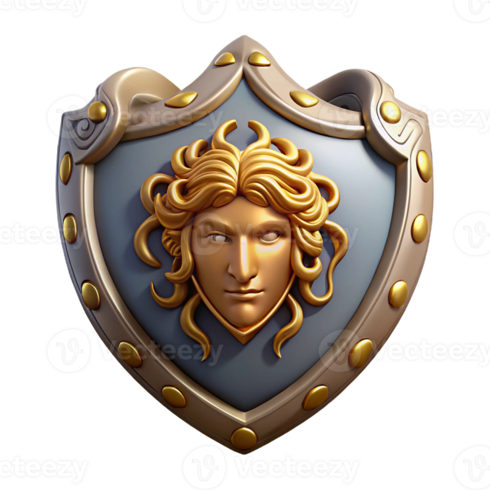 striking melancholic urban Aegis, shield of Zeus, adorned with Medusa's head, protective symbol, with Transparent Background authentic png