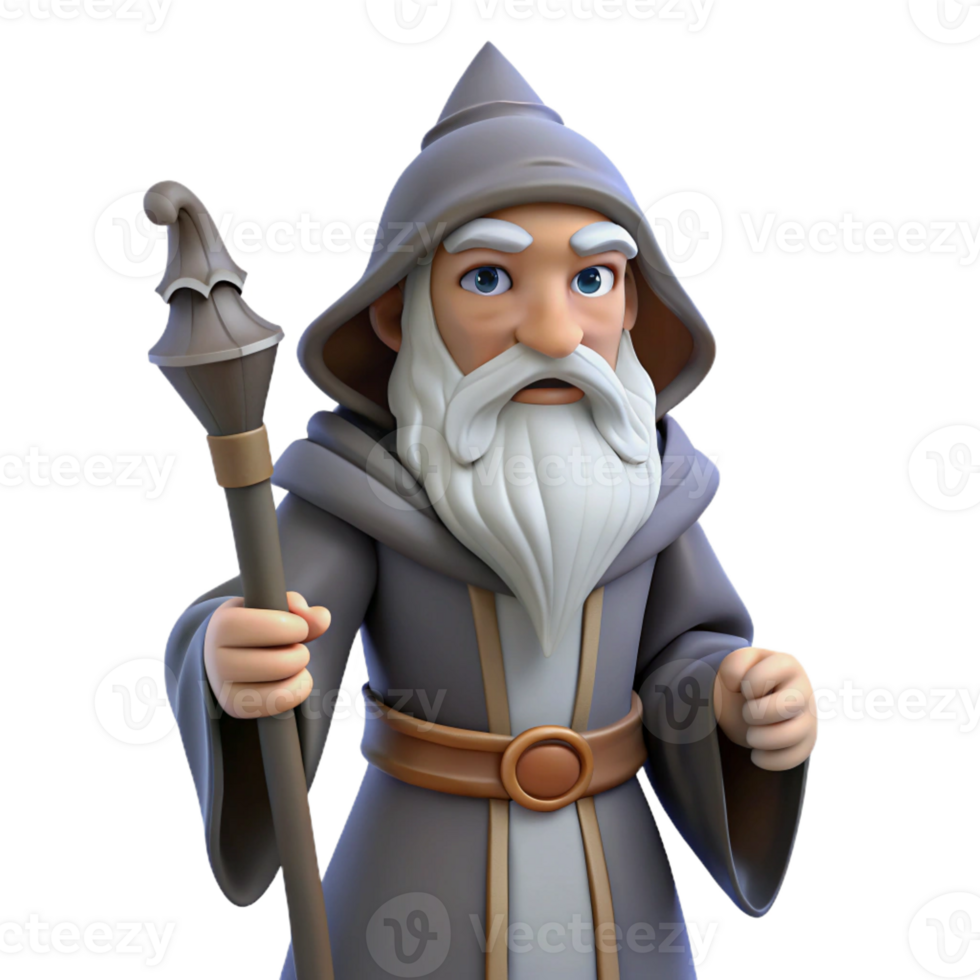 impressive artistic A wise old wizard with a long white beard, holding a staff, with Transparent Background gallery standard png