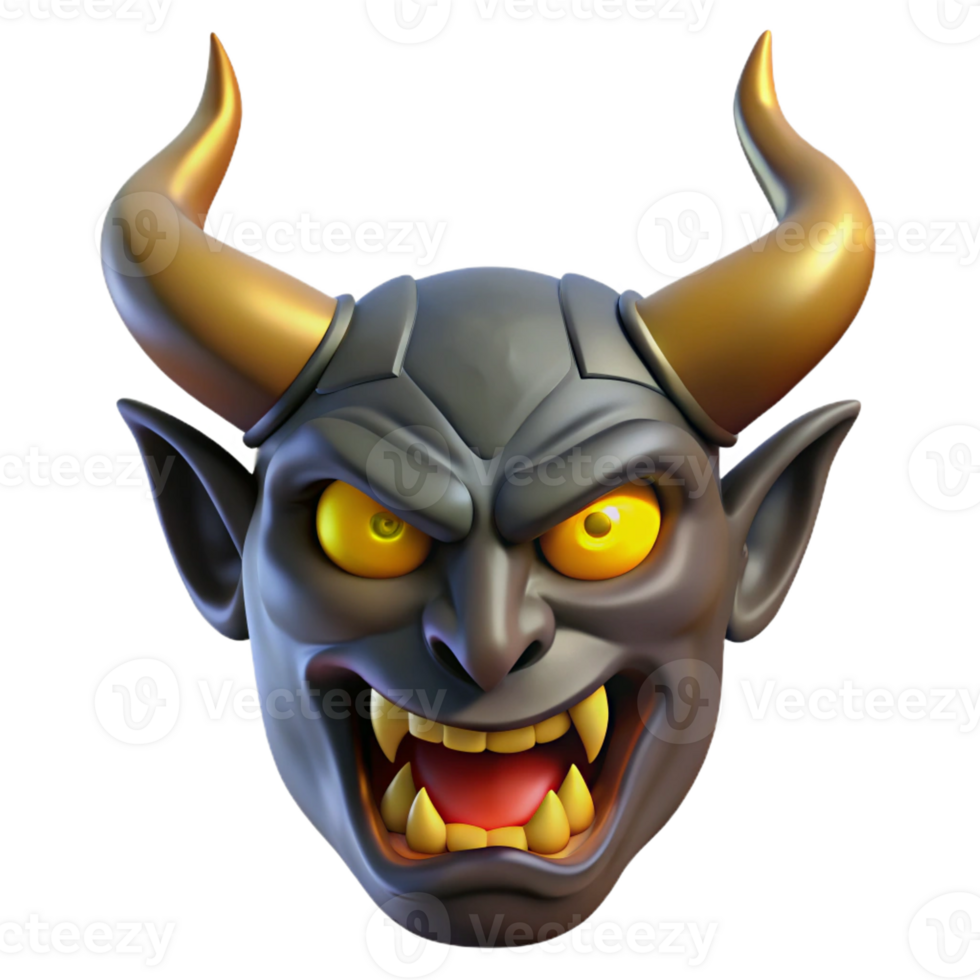 gorgeous memorable A menacing, horned demon face with glowing yellow eyes with Transparent Background png