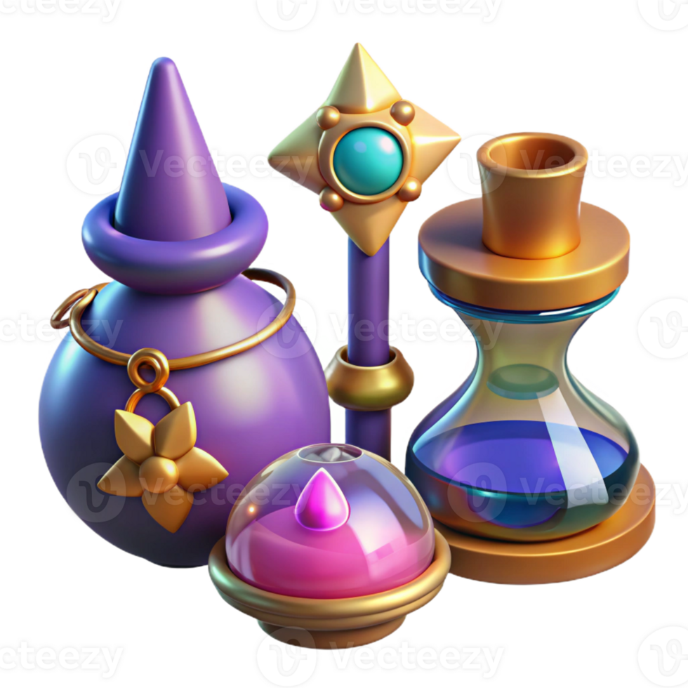 mesmerizing surreal Magical Artifacts, set of individual artifacts with Transparent Background ultra HD png