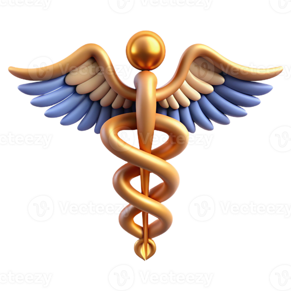 mesmerizing organic Caduceus, staff of Hermes, symbol of medicine and commerce, winged serpents, with Transparent Background detailed png