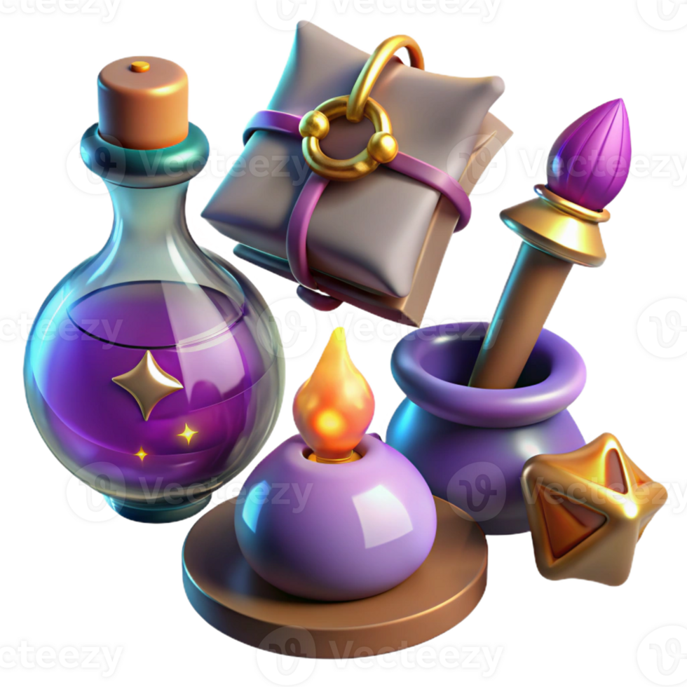 whimsical stunning Magical Artifacts, set of individual artifacts with Transparent Background top-tier png