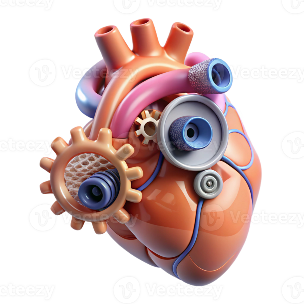 exceptional renaissance Ultra-detailed, professional render of a levitating human heart made of interconnected gears and wires with Transparent Background 8K png