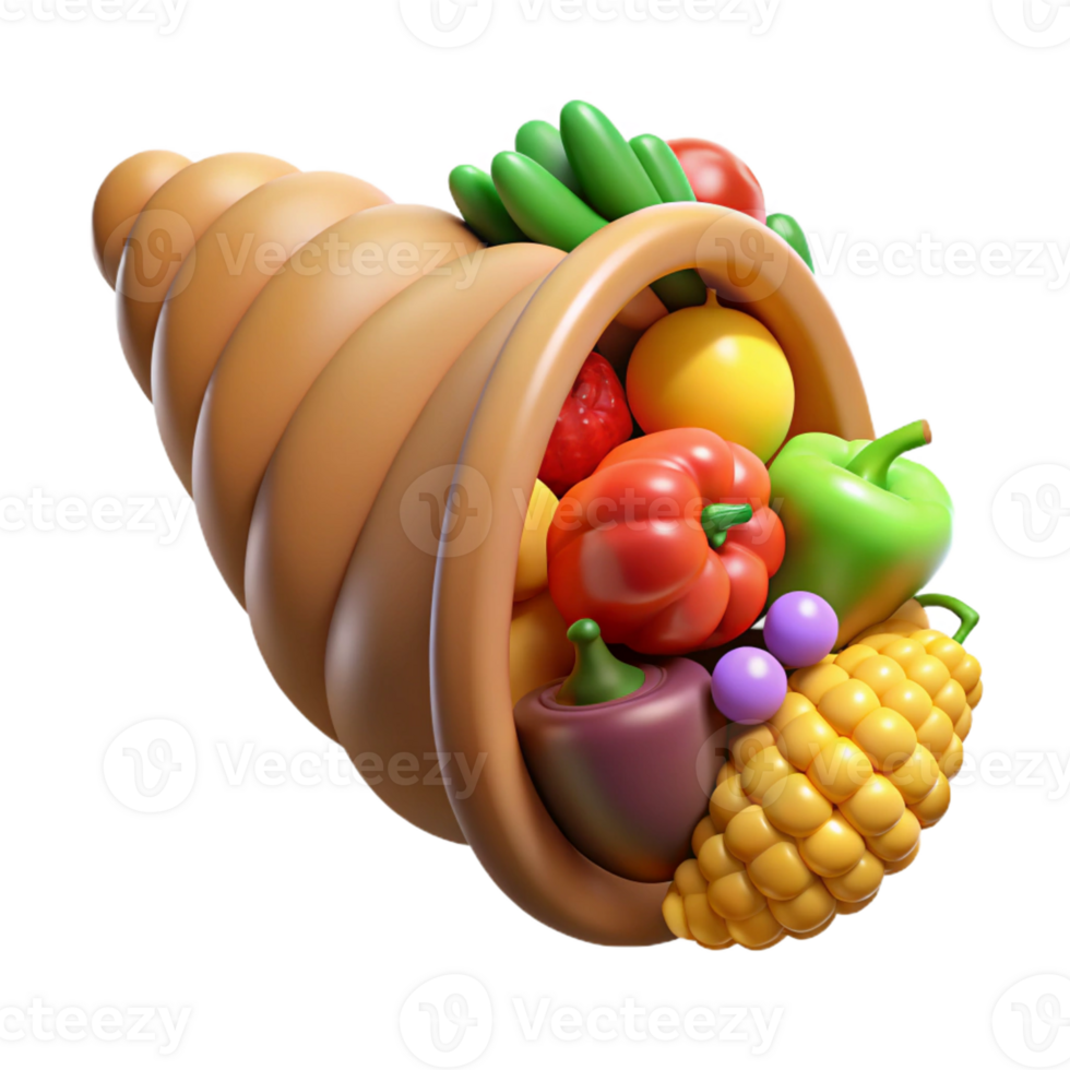 impressive exceptional Cornucopia, horn of plenty, overflowing with fruits and vegetables, symbol of abundance, with Transparent Background png