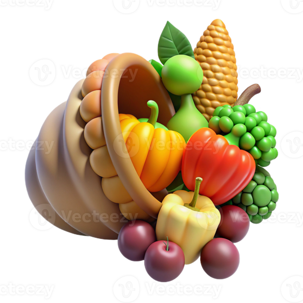 majestic notable Cornucopia, horn of plenty, overflowing with fruits and vegetables, symbol of abundance, with Transparent Background png