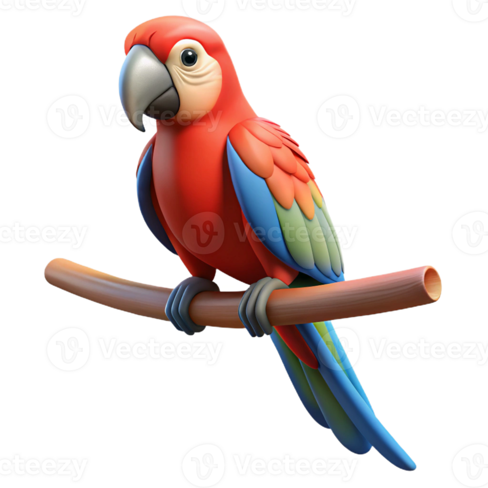 dazzling calm retro Concept art style, isolated cutout of a hyper-specific macaw parrot, perched on a thin, invisible branch with Transparent Background artisan png