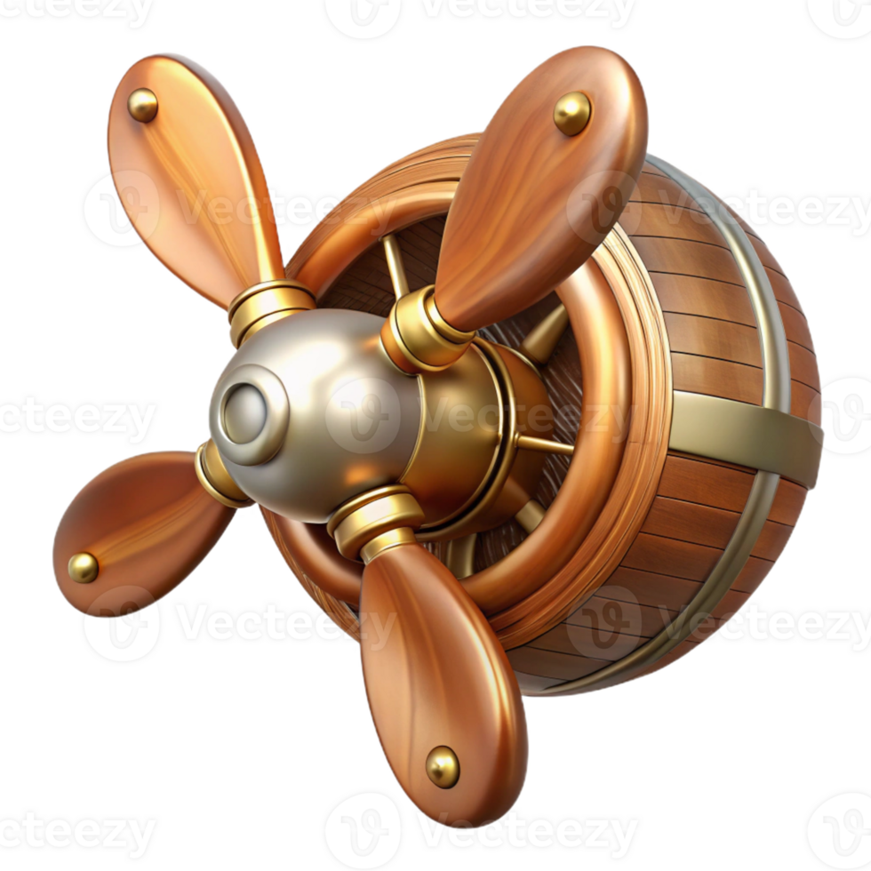 harmonious sumptuous Steampunk airship propeller made of polished wood and copper with Transparent Background precision png