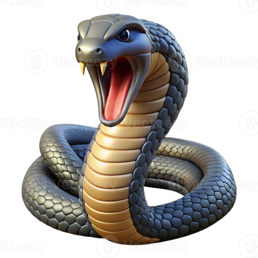 immaculate abstract Ultra-detailed, hyper-specific isolated cutout of a single king cobra, hood flared, tongue flicking with Transparent Background authentic png