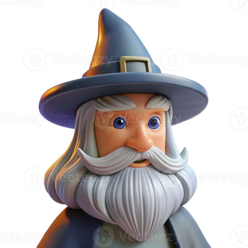 impressive iconic A wise old wizard with a long white beard and a pointed hat with Transparent Background png