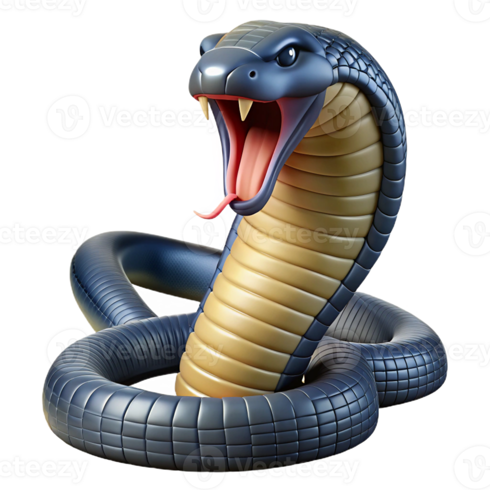 distinguished vintage Ultra-detailed, hyper-specific isolated cutout of a single king cobra, hood flared, tongue flicking with Transparent Background gallery standard png