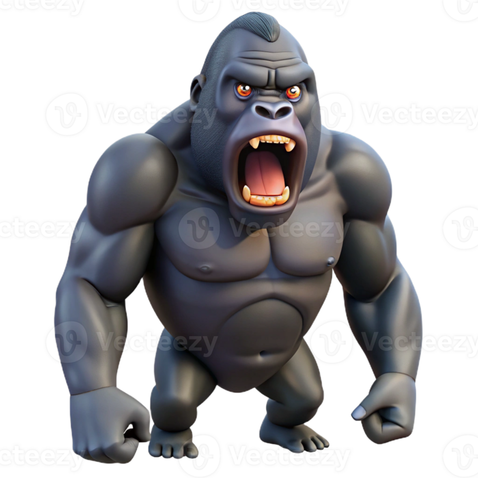 exceptional victorian Ultra-detailed professional render, isolated cutout of a single photorealistic gorilla, chest-beating pose with Transparent Background impeccable png