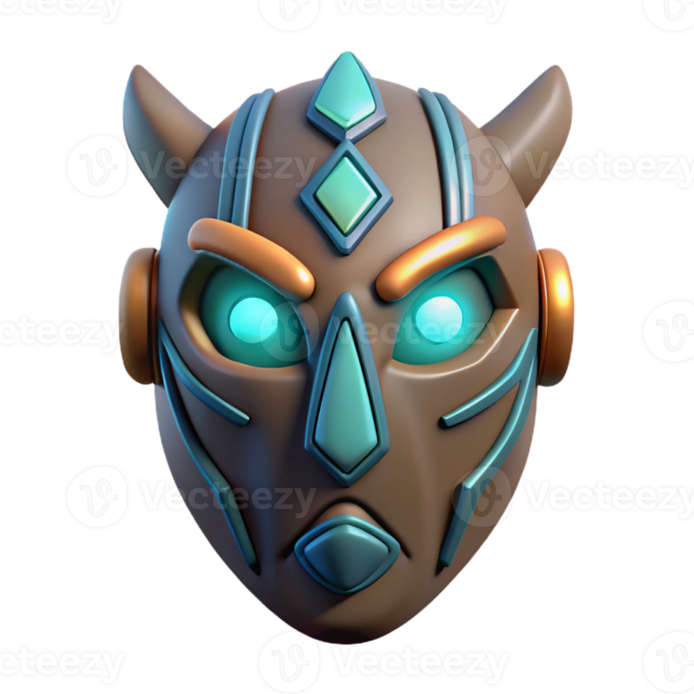 impressive avant-garde A stylized, tribal mask with glowing runes with Transparent Background exclusive png