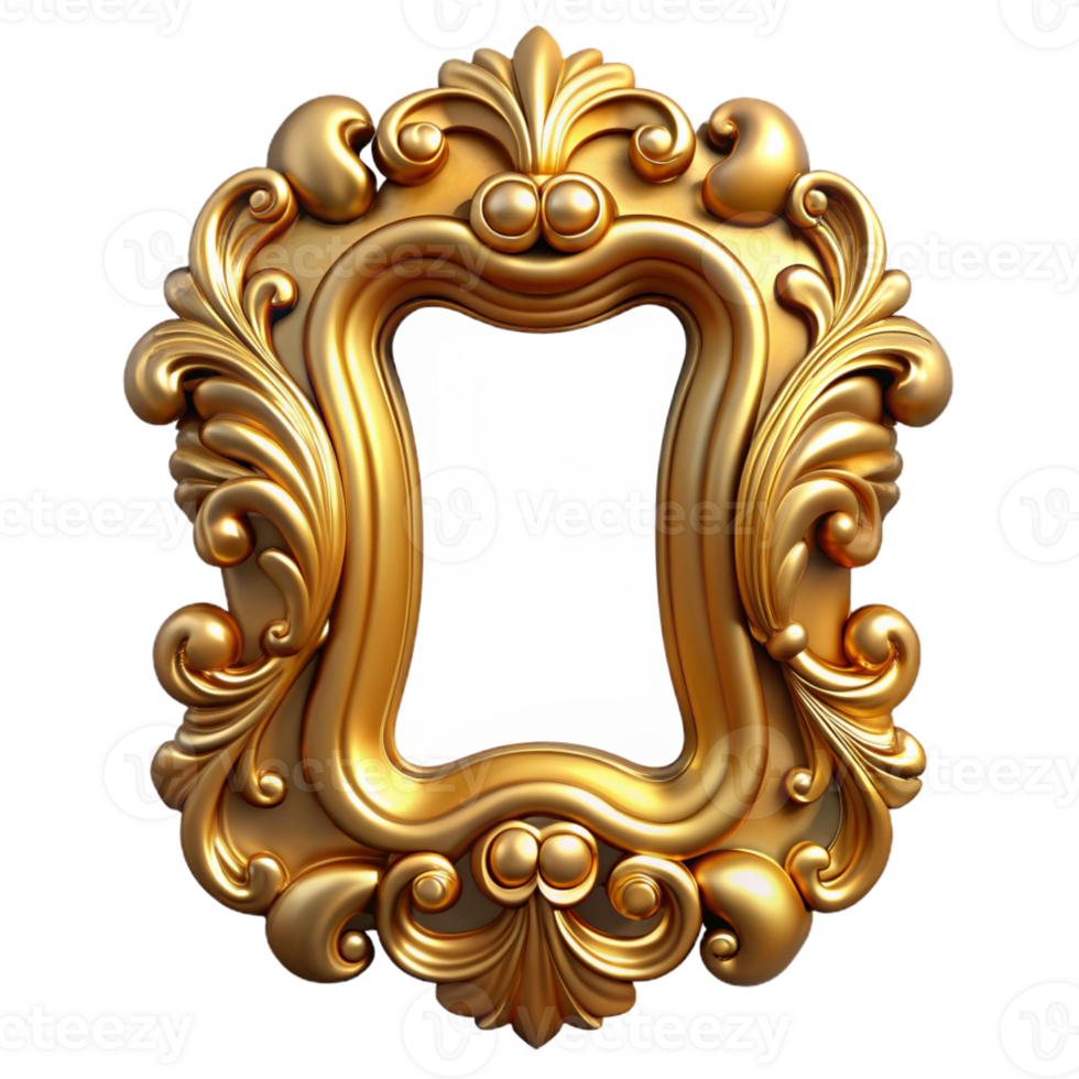 extraordinary signature Hyper-specific, isolated cutout of an Art Nouveau picture frame, ornate gilded wood with intricate carvings of flowers and leaves with Transparent Background png