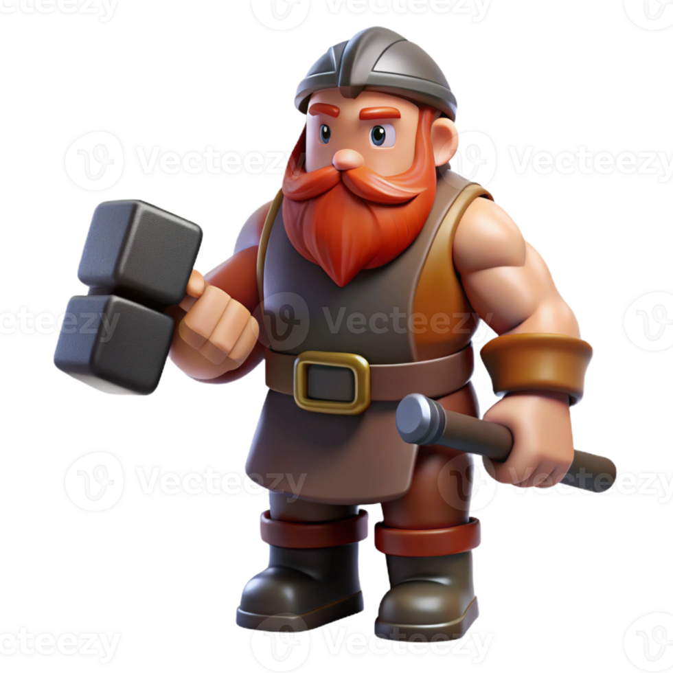 hypnotic remarkable A muscular dwarf blacksmith, holding a hammer, with Transparent Background png