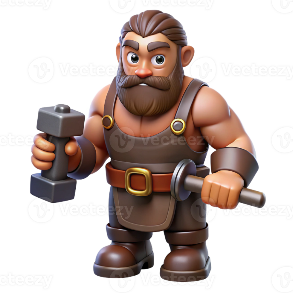 exquisite calm modern A muscular dwarf blacksmith, holding a hammer, with Transparent Background perfect clarity png