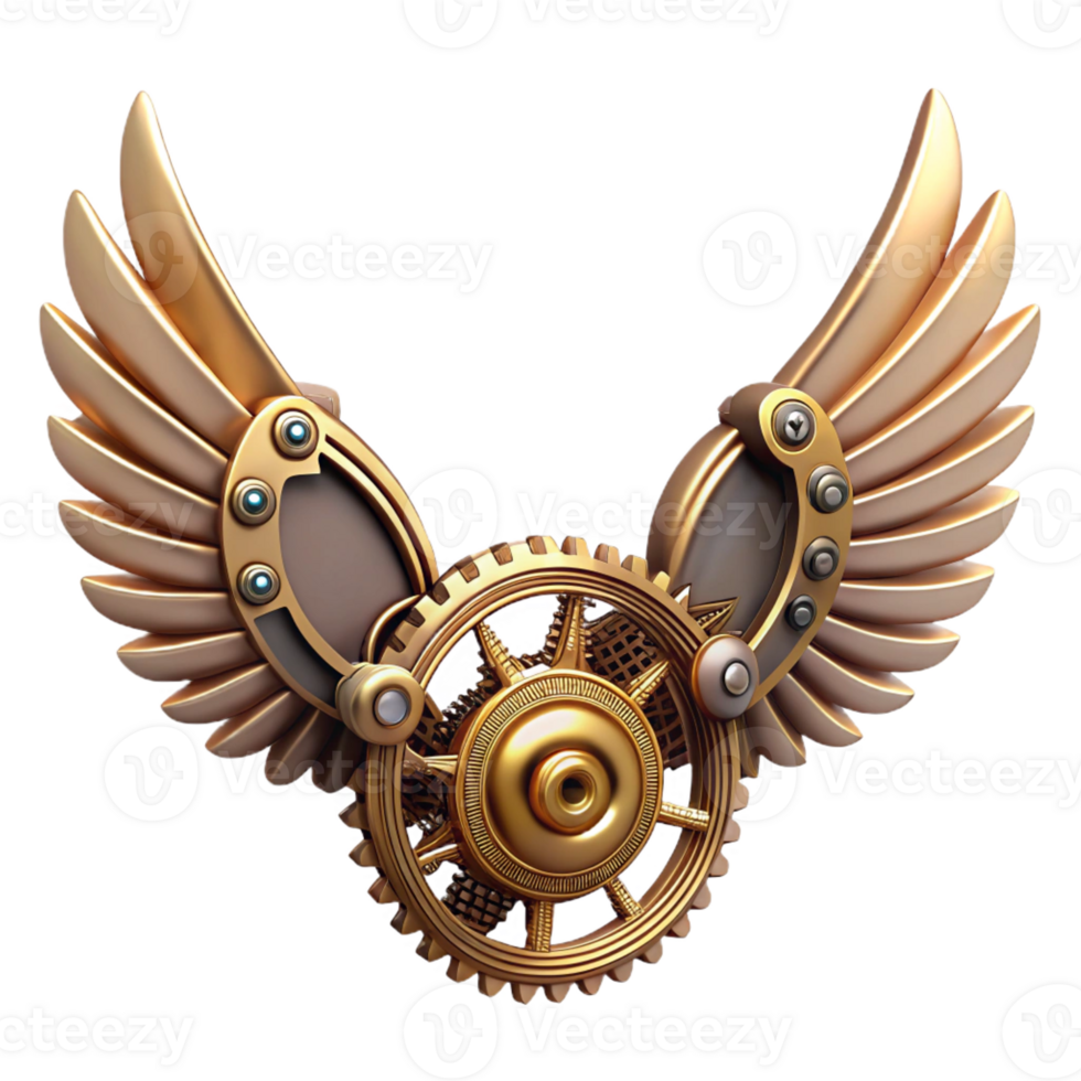 majestic creative Steampunk wings made of gears, clockwork, and brass feathers with Transparent Background elite png