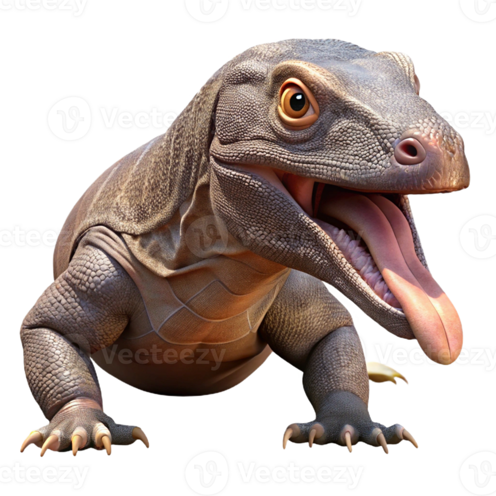 majestic retro Photorealistic, professional render, isolated cutout of a single komodo dragon, tongue flicking, close-up with Transparent Background fine detail png