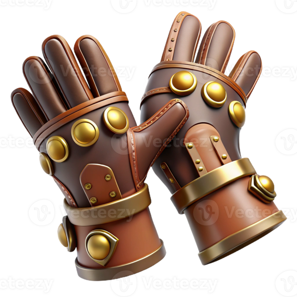 gorgeous quintessential Steampunk gloves with articulated finger joints and leather gauntlets with Transparent Background png