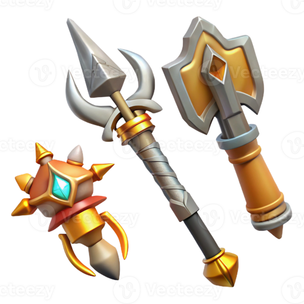 impressive distinguished Mythical Weapons, set of individual weapons with Transparent Background png