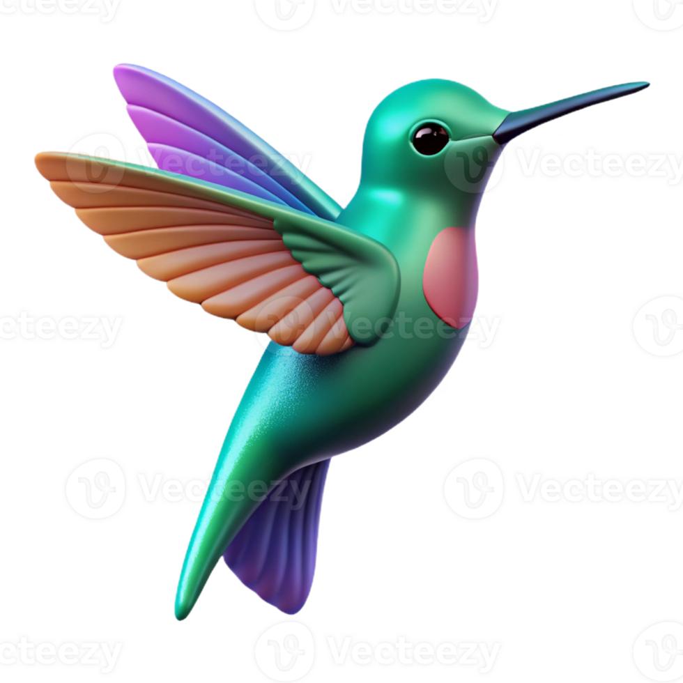 joyful hypnotic Concept art style, isolated cutout of a hyper-specific hummingbird, hovering, wings blurred with Transparent Background sharp png