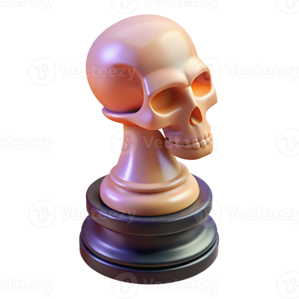 mesmerizing art deco Hyper-specific, photorealistic isolated cutout of a single chess piece morphing into a human skull with Transparent Background crisp png