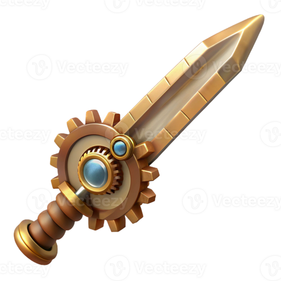 unforgettable bohemian Steampunk sword with gears incorporated into the hilt and blade with Transparent Background ultra HD png