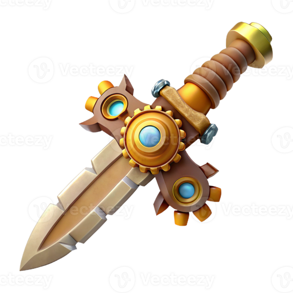 spectacular joyful vintage Steampunk sword with gears incorporated into the hilt and blade with Transparent Background refined png