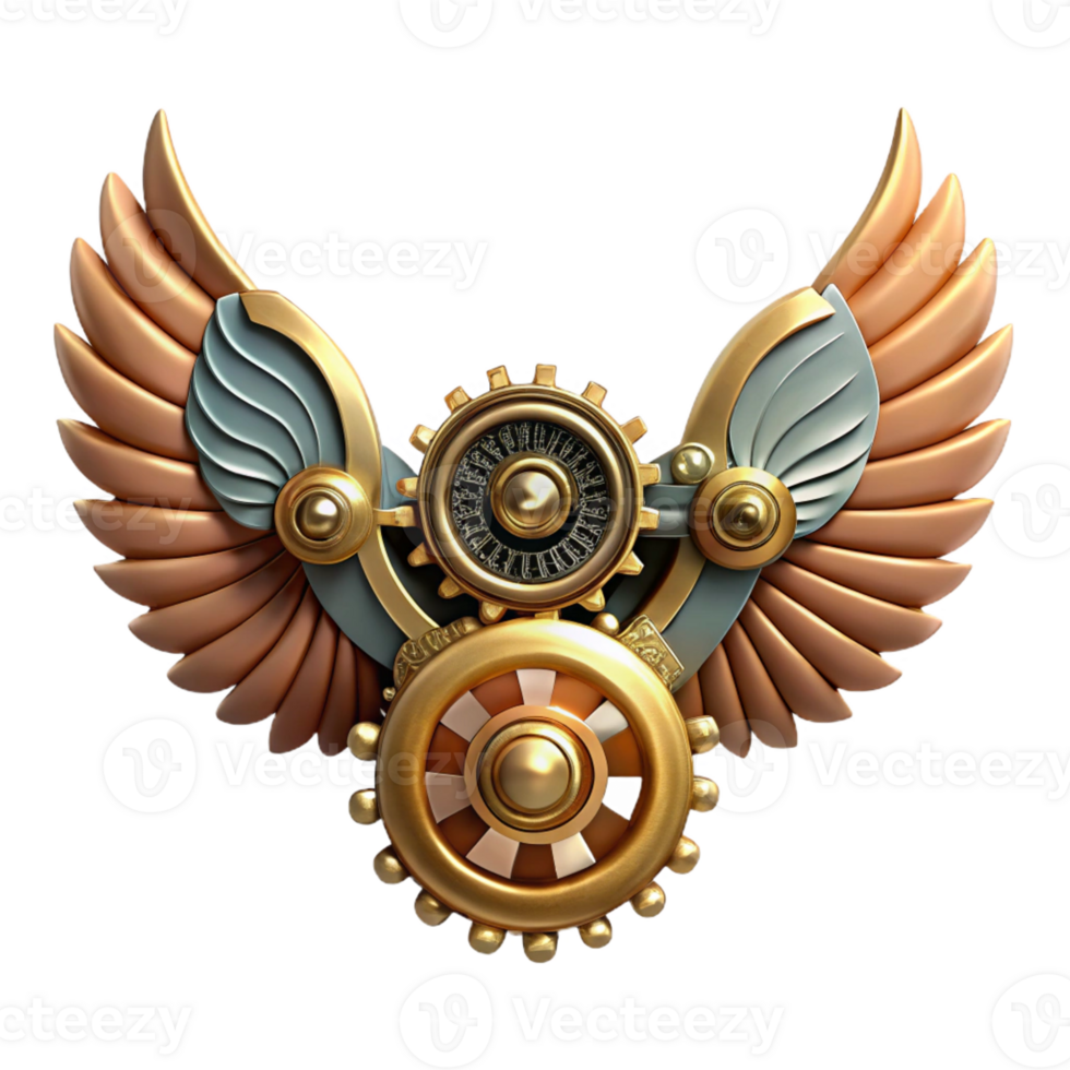 standout futuristic Steampunk wings made of gears, clockwork, and brass feathers with Transparent Background handcrafted png