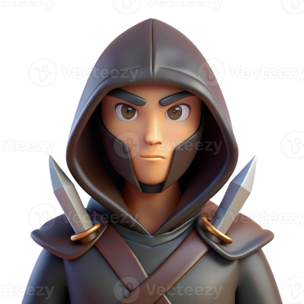 melancholic dazzling A hooded assassin with daggers, with Transparent Background detailed png