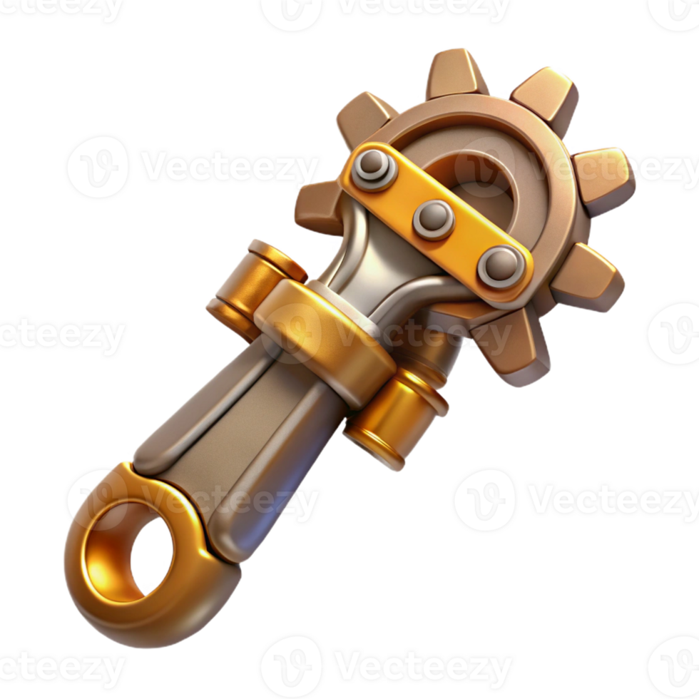 harmonious radiant Steampunk wrench with adjustable gears and a brass handle with Transparent Background ultra HD png