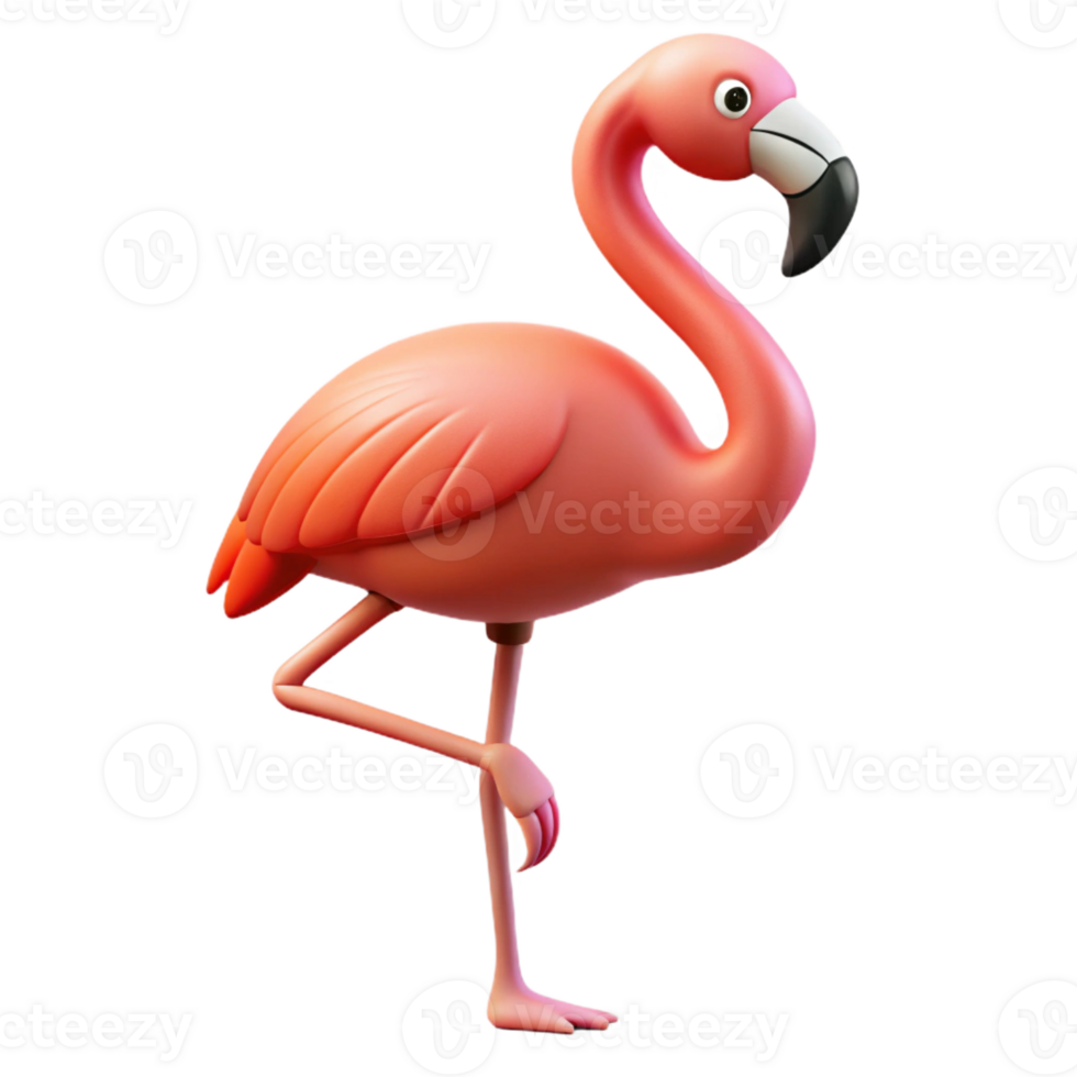 distinctive contemporary Ultra-detailed, hyper-specific isolated cutout of a single flamingo, standing on one leg with Transparent Background authentic png