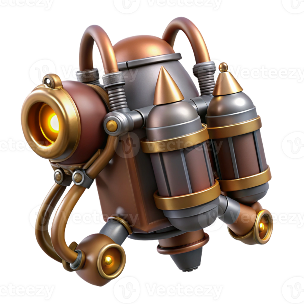 sumptuous dramatic artistic Steampunk jetpack with miniature steam engines and brass nozzles with Transparent Background artisan png