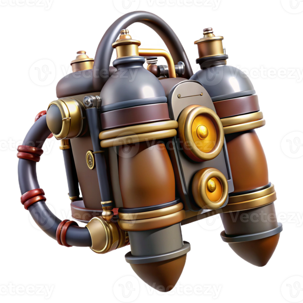 rare coastal Steampunk jetpack with miniature steam engines and brass nozzles with Transparent Background perfect clarity png