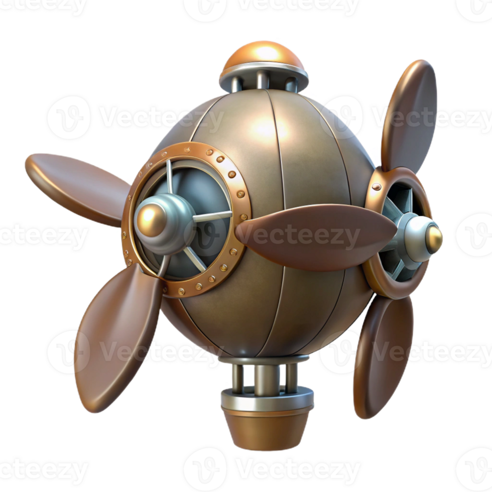 whimsical exquisite Steampunk dirigible propeller with multiple blades and a central hub with Transparent Background detailed png