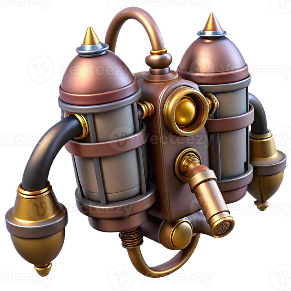 spectacular classic Steampunk jetpack with miniature steam engines and brass nozzles with Transparent Background professional png