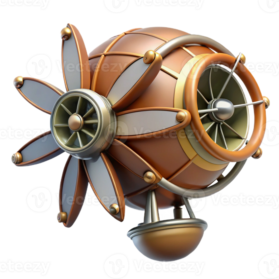 mysterious splendid Steampunk dirigible propeller with multiple blades and a central hub with Transparent Background expertly shot png