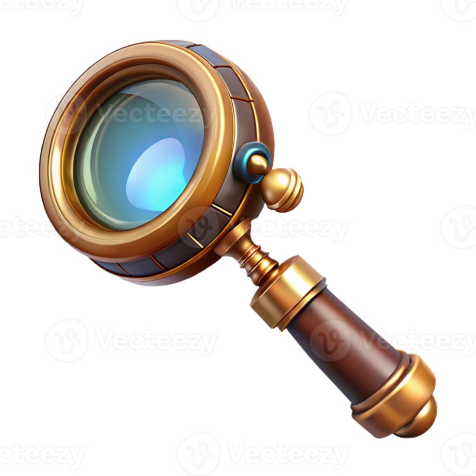 magnificent exemplary Steampunk magnifying glass with a brass handle and intricate detailing with Transparent Background png