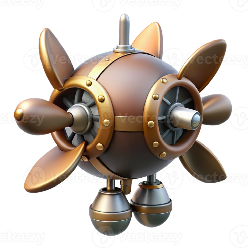 harmonious dramatic Steampunk dirigible propeller with multiple blades and a central hub with Transparent Background authentic png