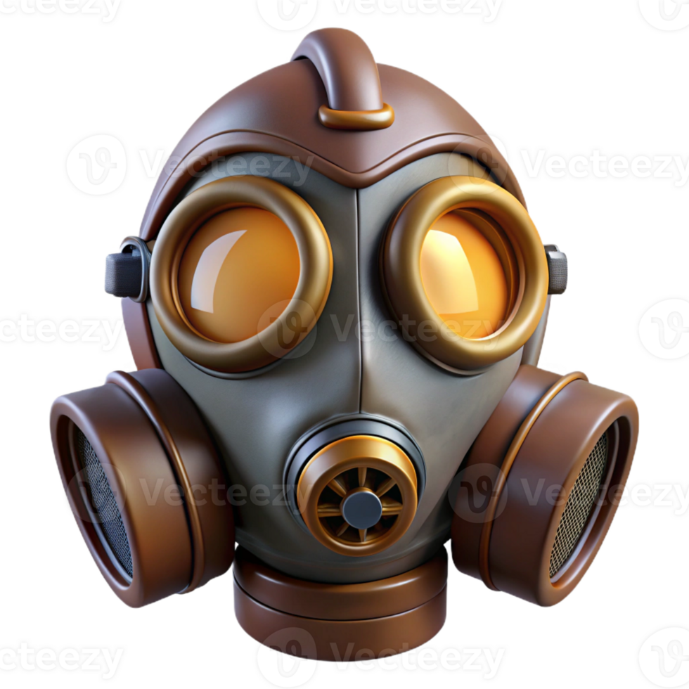 mesmerizing exemplary Steampunk gas mask with tinted lenses and a filter canister with Transparent Background png