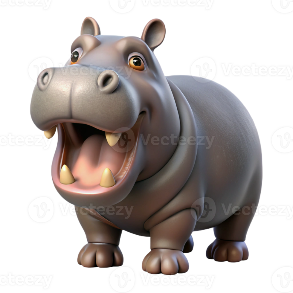 ethereal impressive Photorealistic, professional render, isolated cutout of a single hippopotamus, mouth open with Transparent Background 8K png