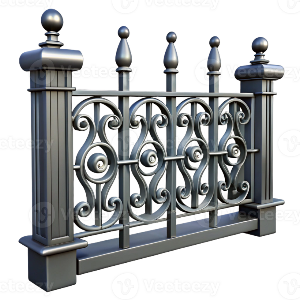ethereal extraordinary Victorian wrought iron fence section, with Transparent Background detailed png