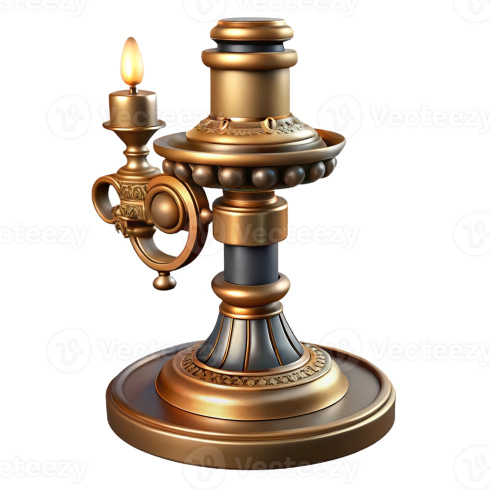 signature victorian Steampunk candlestick with intricate detailing and a brass base with Transparent Background exclusive png