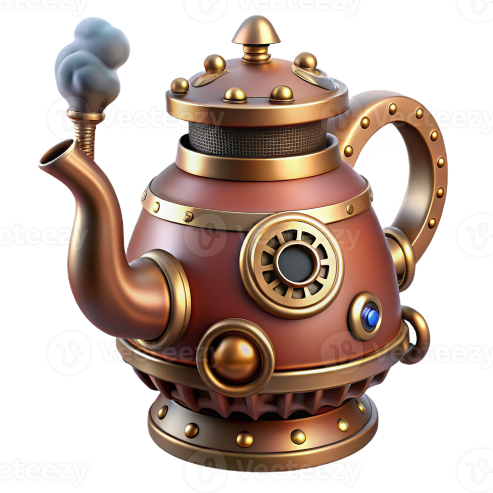 melancholic striking Steampunk teapot with a steam vent and intricate detailing with Transparent Background gallery standard png