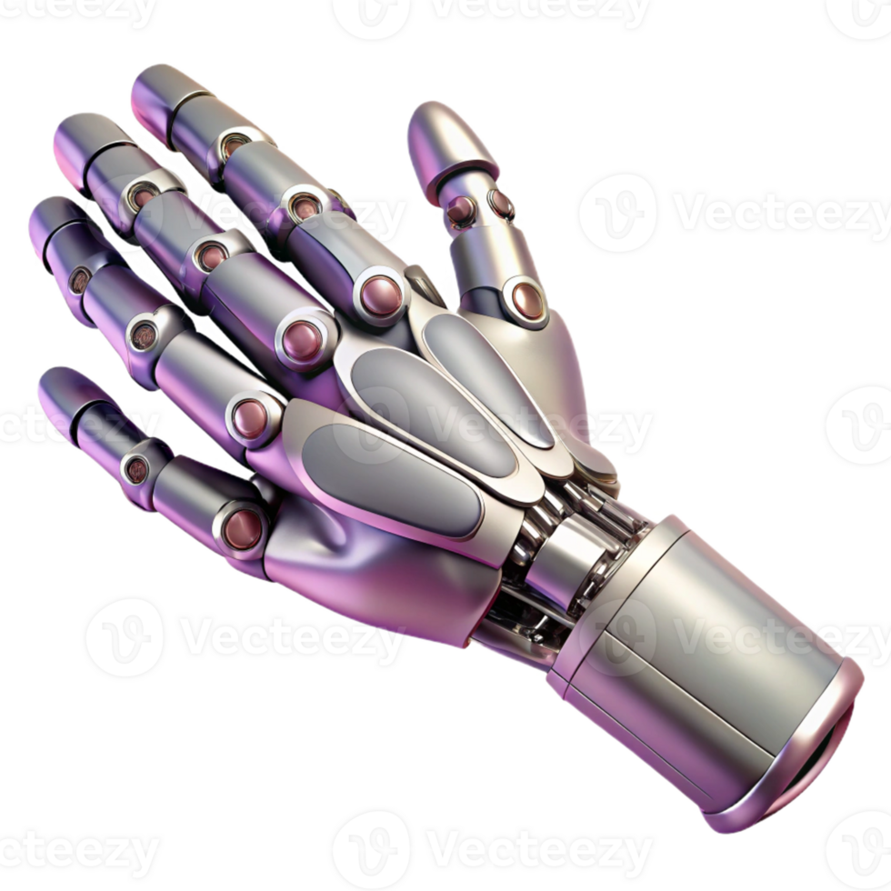 gorgeous timeless Photorealistic, ultra-detailed, hyper-specific professional render of a biomechanical prosthetic arm, isolated cutout with Transparent Background png