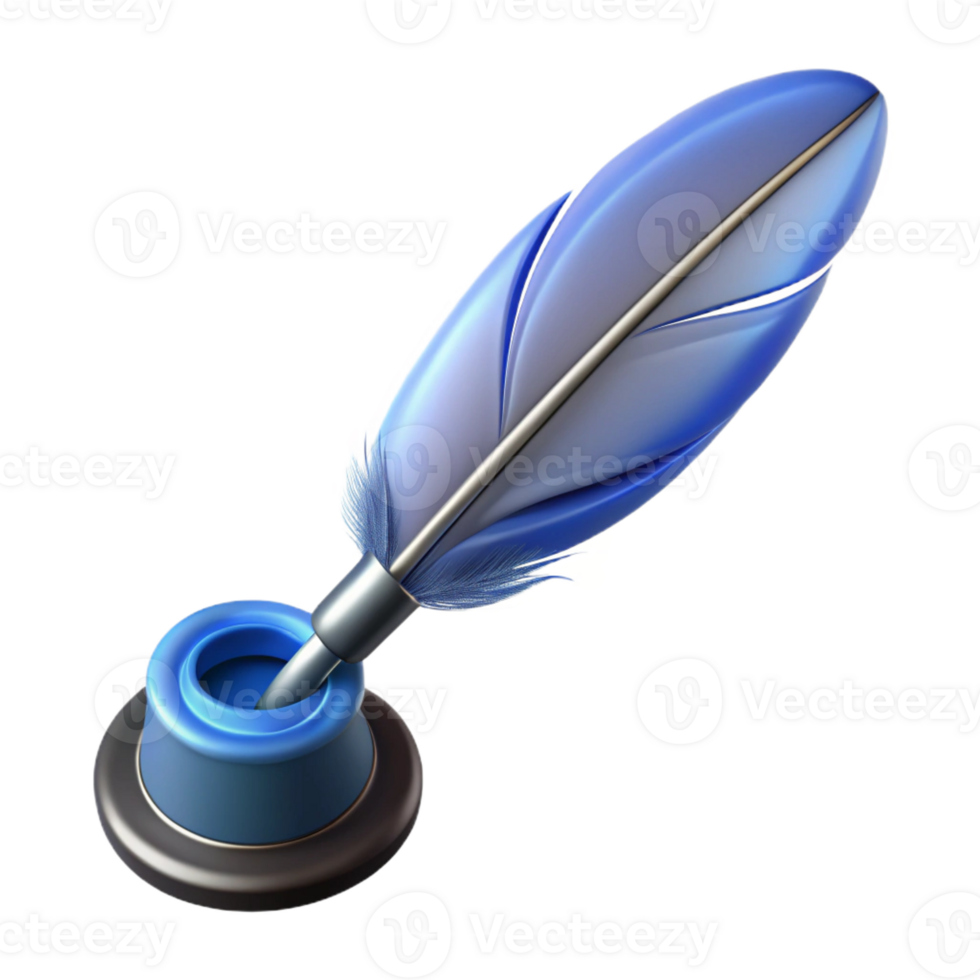 majestic distinctive Ultra-detailed, professional render of a levitating feather pen writing invisible ink with Transparent Background png