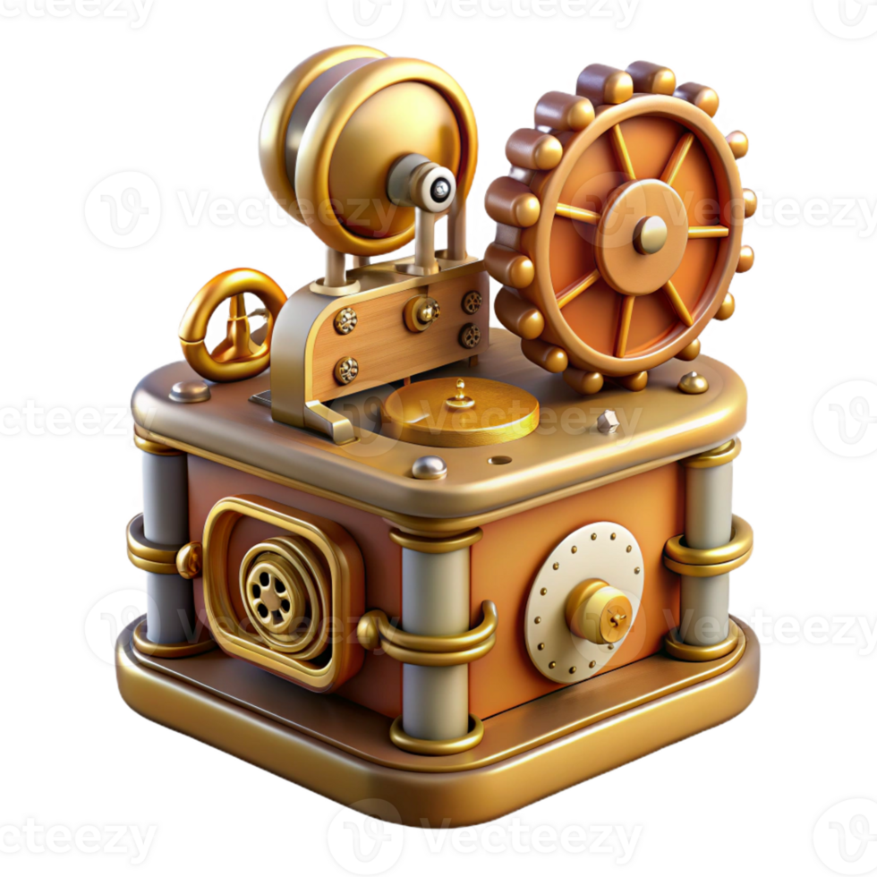 signature classic Steampunk music box with intricate gears and a delicate melody with Transparent Background studio quality png