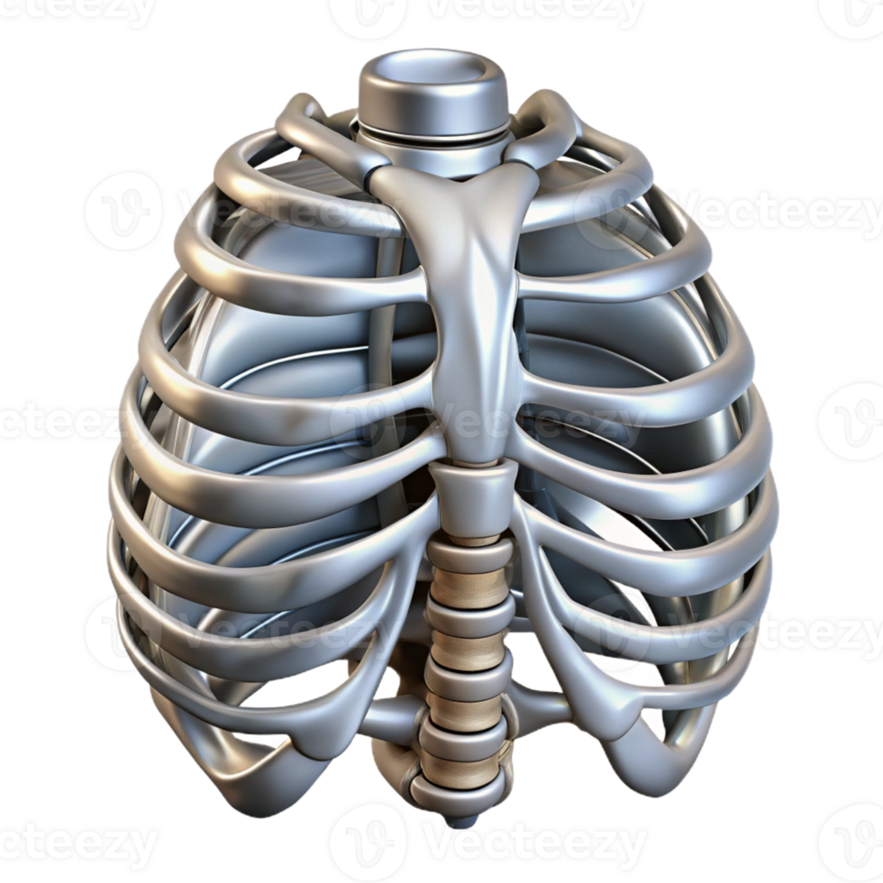 hypnotic art deco Photorealistic, ultra-detailed isolated cutout of a biomechanical ribcage with metallic reinforcement with Transparent Background genuine png
