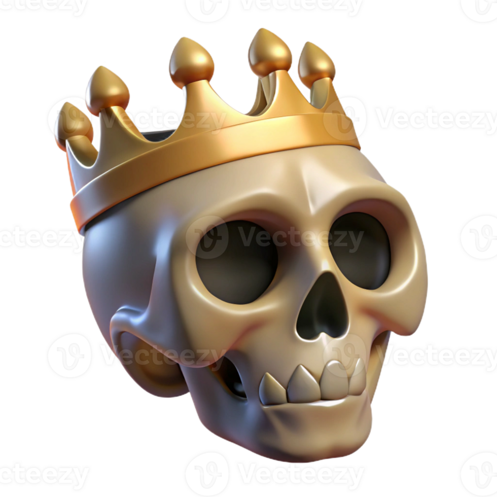 dynamic glorious A single, realistic, human skull wearing a crown with Transparent Background 4K png