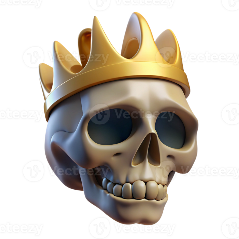 immaculate impressionist A single, realistic, human skull wearing a crown with Transparent Background exclusive png